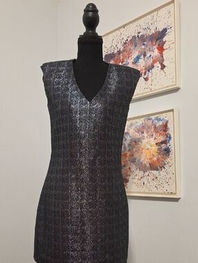 Metallic Black V-Neck Mini Dress